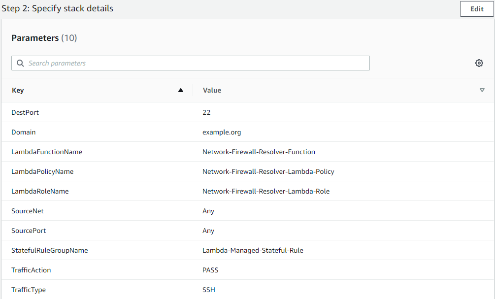 Figure 2: CloudFormation stack parameters