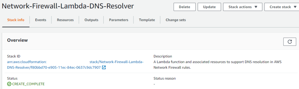 Figure 3: The successful creation of the CloudFormation stack