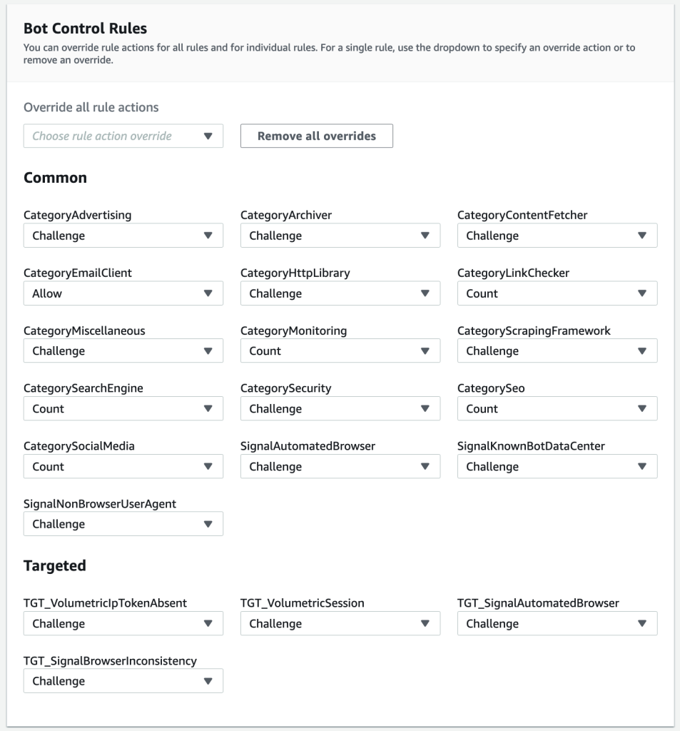 Figure 2: Bot Control – Select actions for each category