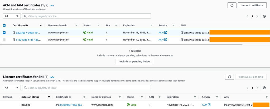 Figure 10: Adding the ECDSA certificate to the load balancer listener