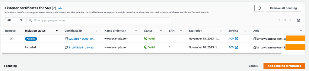 Figure 11: Confirm addition of pending certificates