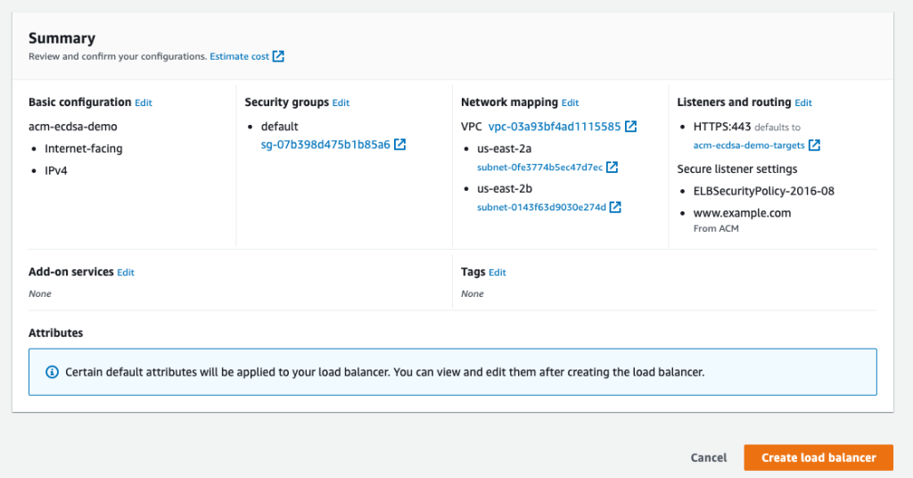 Figure 7: Review and create load balancer