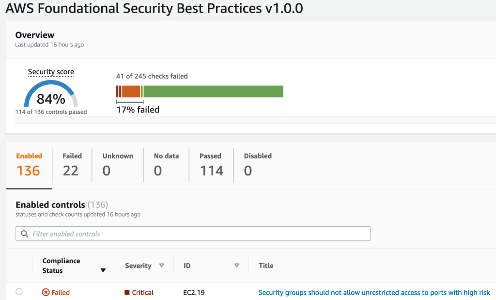 Figure 3: Security Hubs standards summarized view