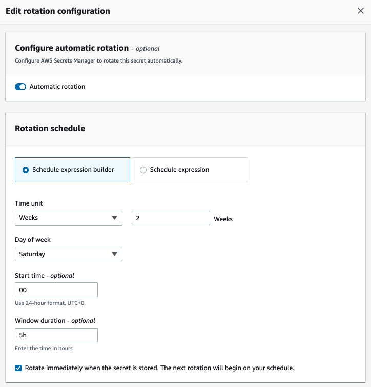 Figure 11: Edit rotation configuration pop-up window