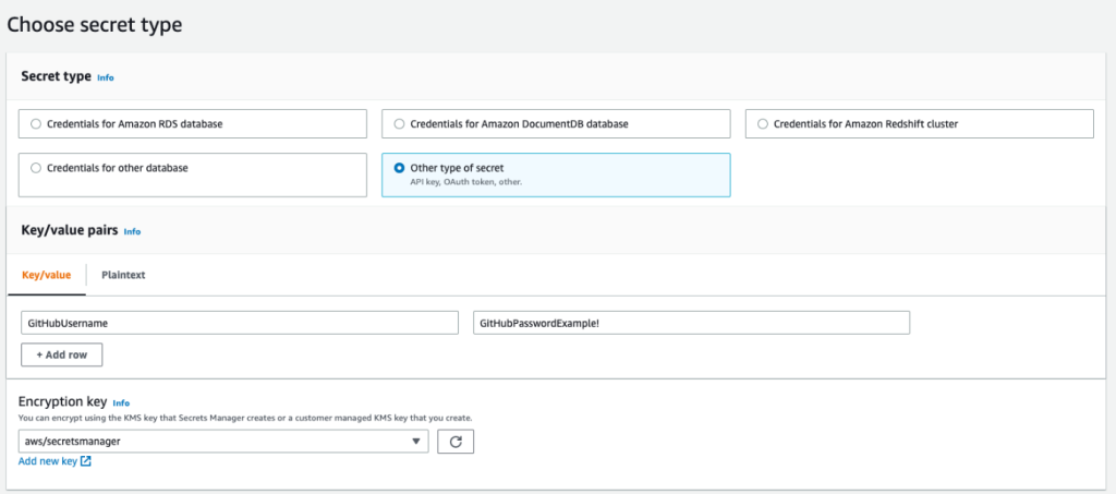 Figure 2: Choose a secret type in Secrets Manager