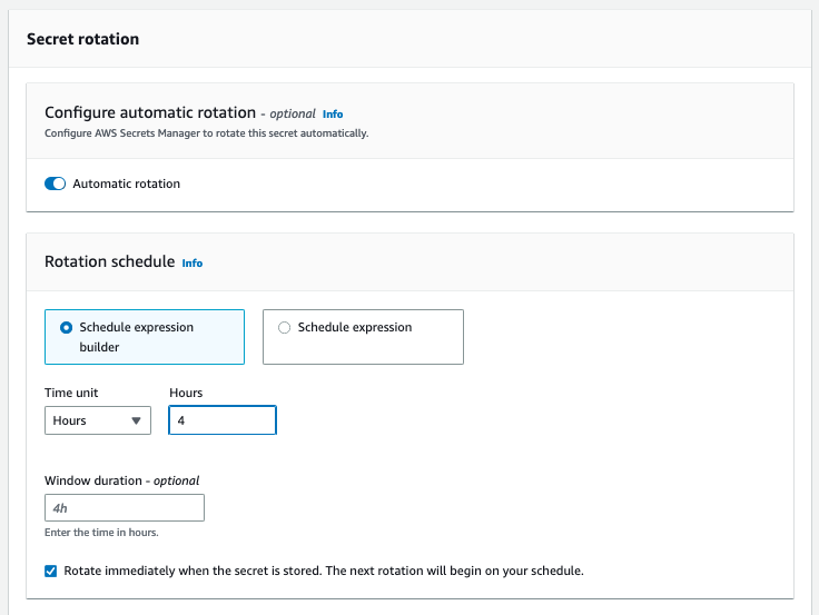 Figure 4: Enable automatic rotation using the schedule expression builder