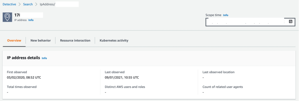 Figure 10: Example Detective results page for specific IP address and associated metadata details