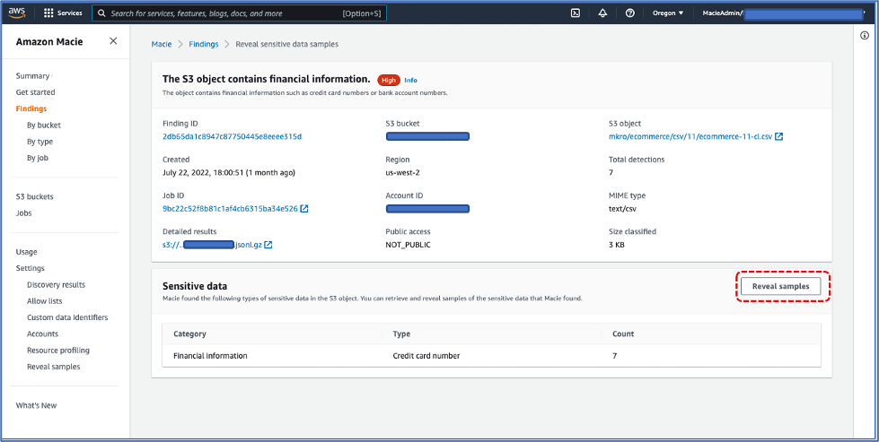 Figure 5: The Reveal sensitive data page