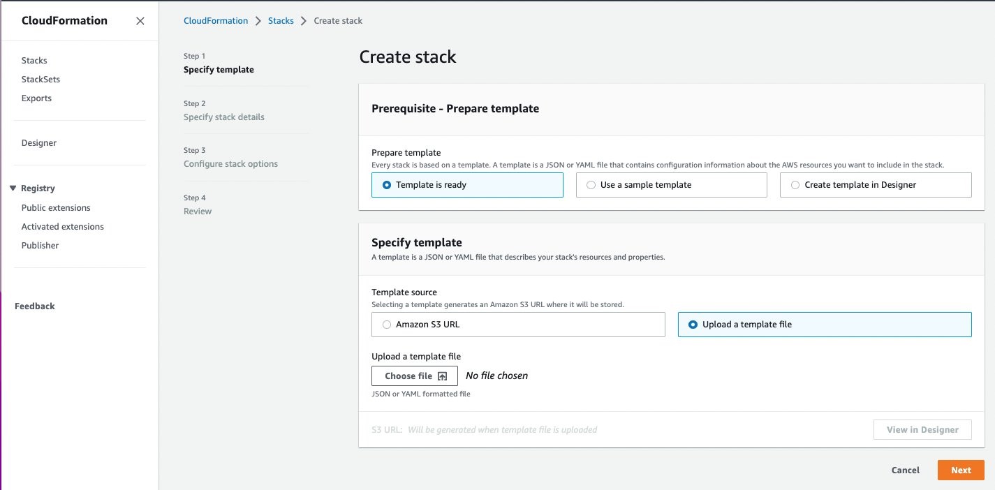 Figure 1: CloudFormation console showing creation of stack