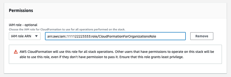 Figure 2: Set IAM role permissions for CloudFormation