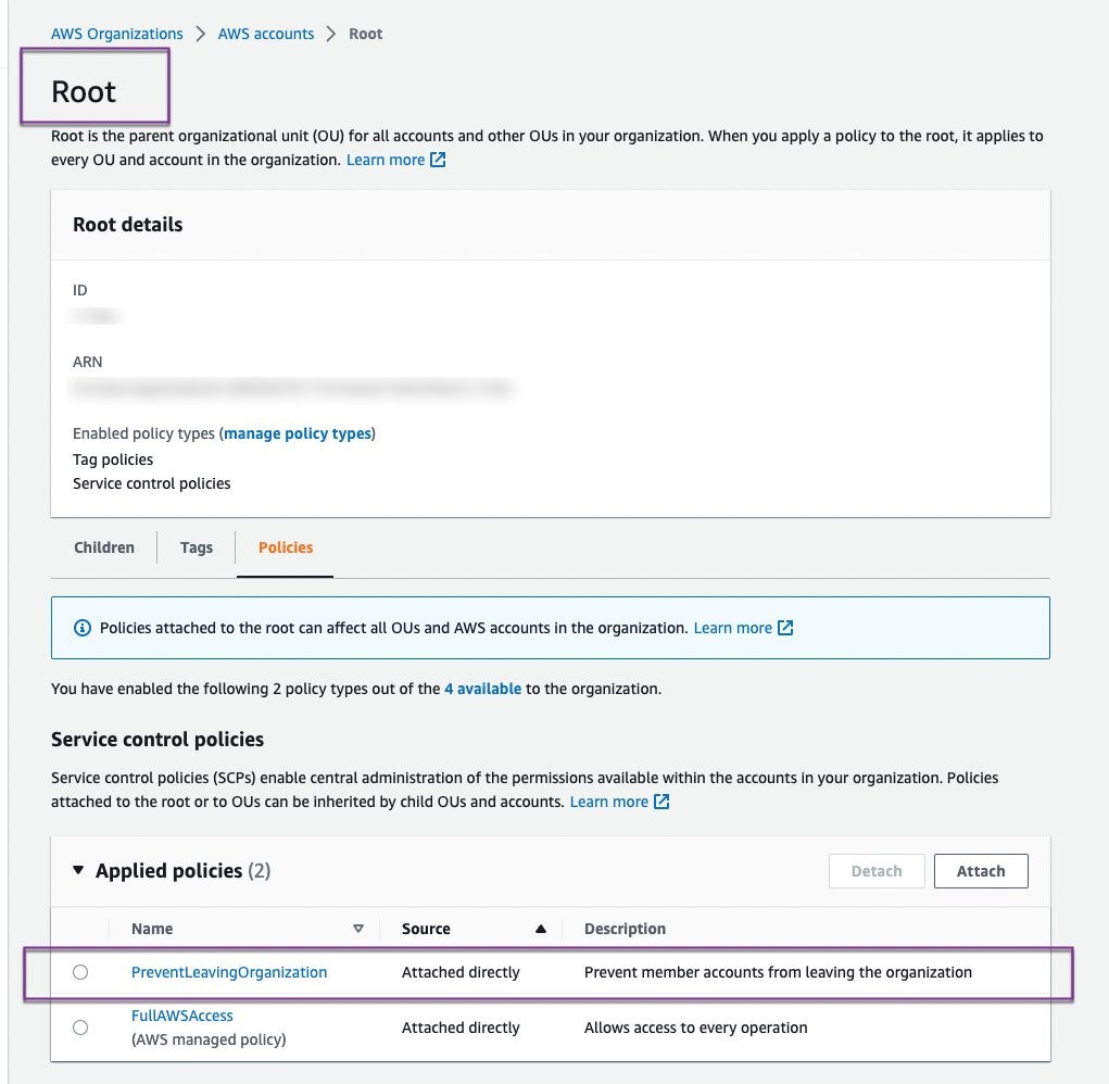 Figure 6: AWS Organizations console showing the organization’s root