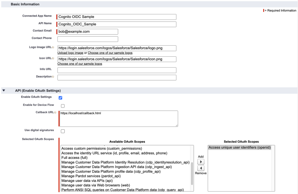 Screenshot of adding "Allow access to your unique identifier (openid)"