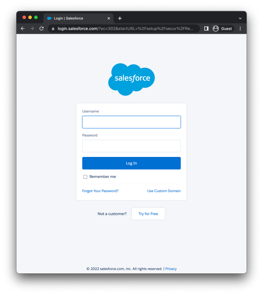 Screenshot of Salesforce login page