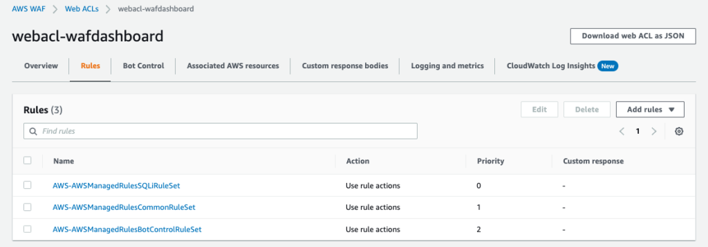 Figure 11: AWS WAF Managed Rules