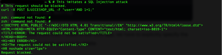 Figure 13: Blocking of SQL injection command