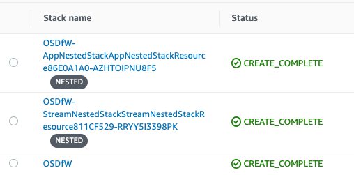 Figure 5: Completed launch of the CDK project shown in AWS CloudFormation service