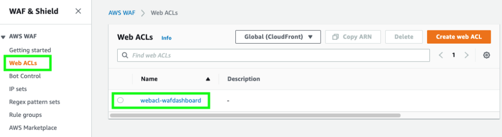 Figure 9: Navigation to AWS WAF ACLs