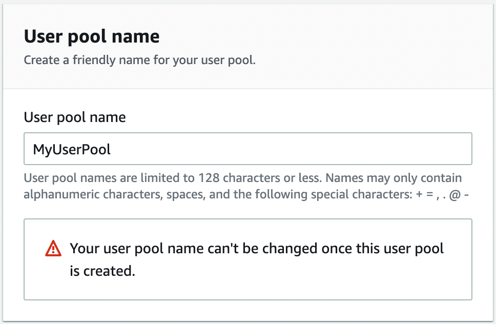 Figure 10: Configuring user pool name