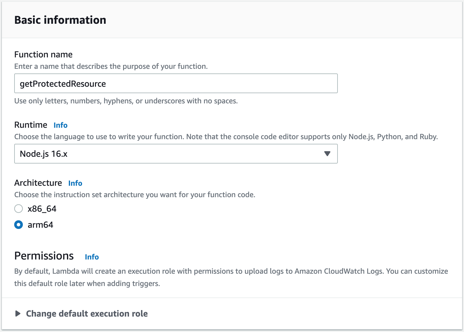 Figure 3: Configuring the getProtectedResource Lambda function