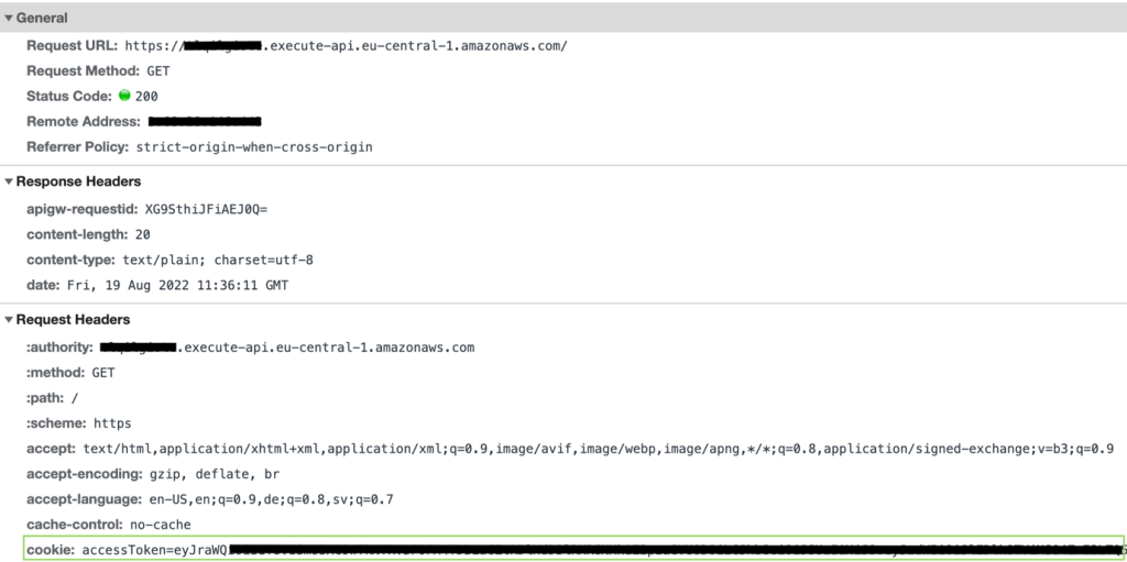 Figure 18: Browser requests include HttpOnly cookies