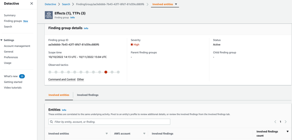 Figure 3: Detective console showing a specific finding group details page