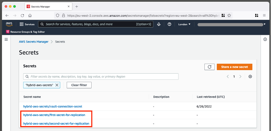 Figure 10: AWS Secrets Manager overview - New replicated secrets