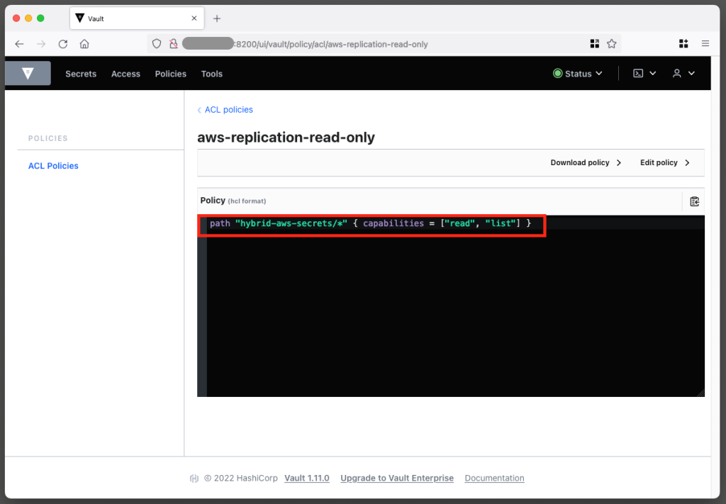 Figure 6: Read-only HashiCorp Vault token policy