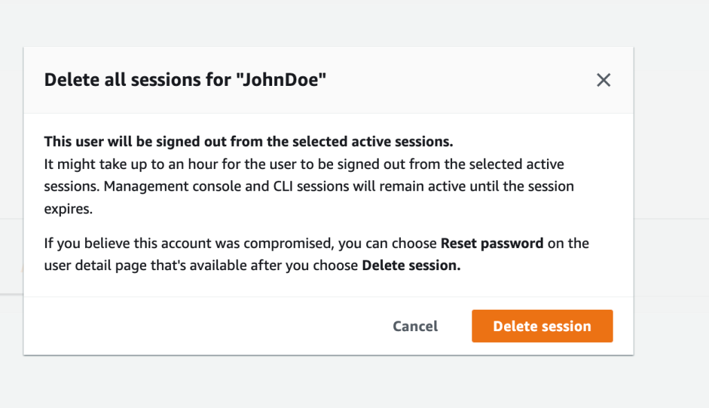 Figure 3: Delete selected active sessions