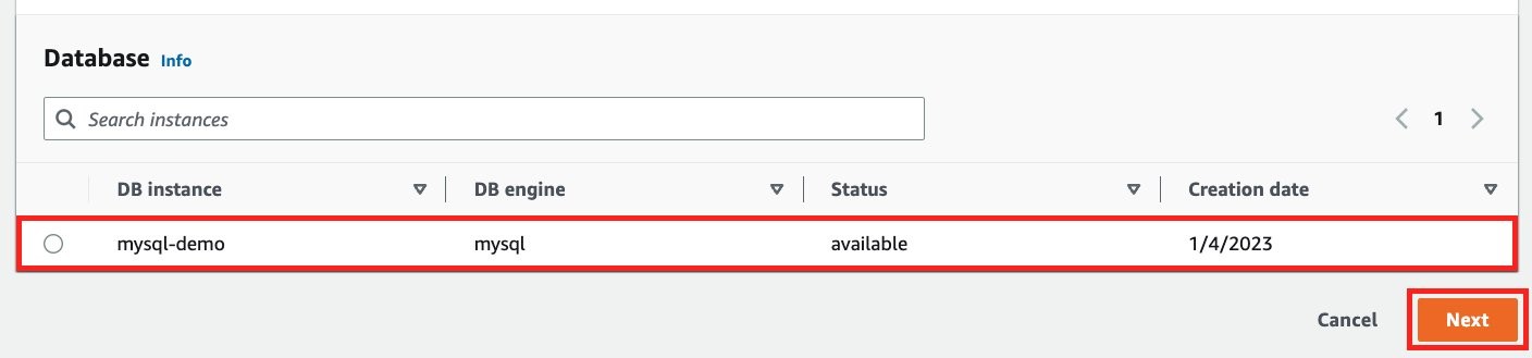 Figure 5: Select the RDS instance