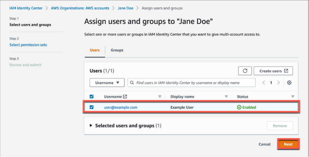 Figure 16: Select users and groups