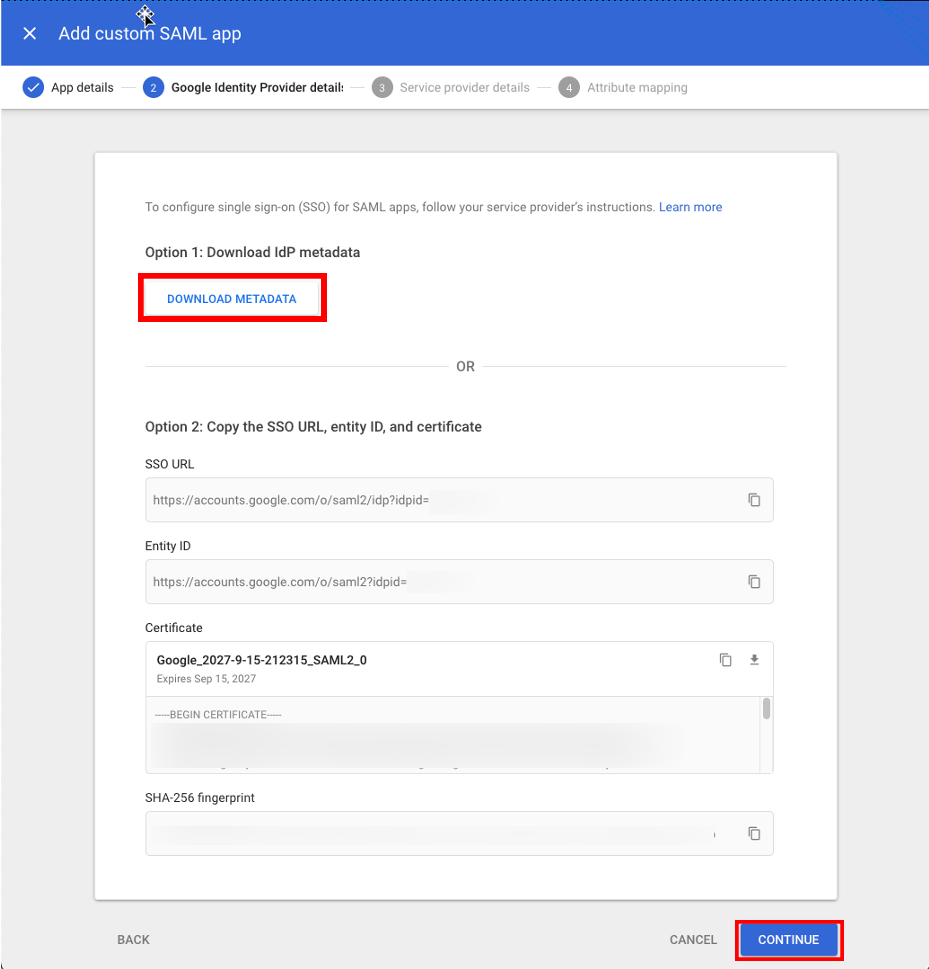 Figure 5: Download IdP metadata