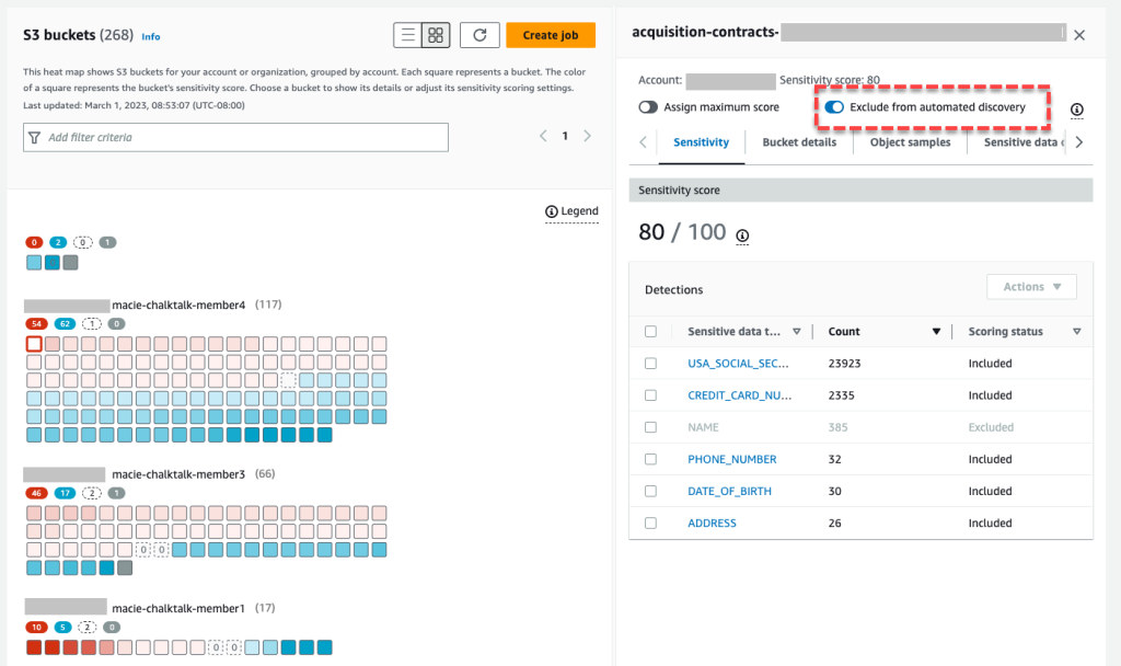 Figure 2: Excluding buckets from automated sensitive data discovery from the heatmap