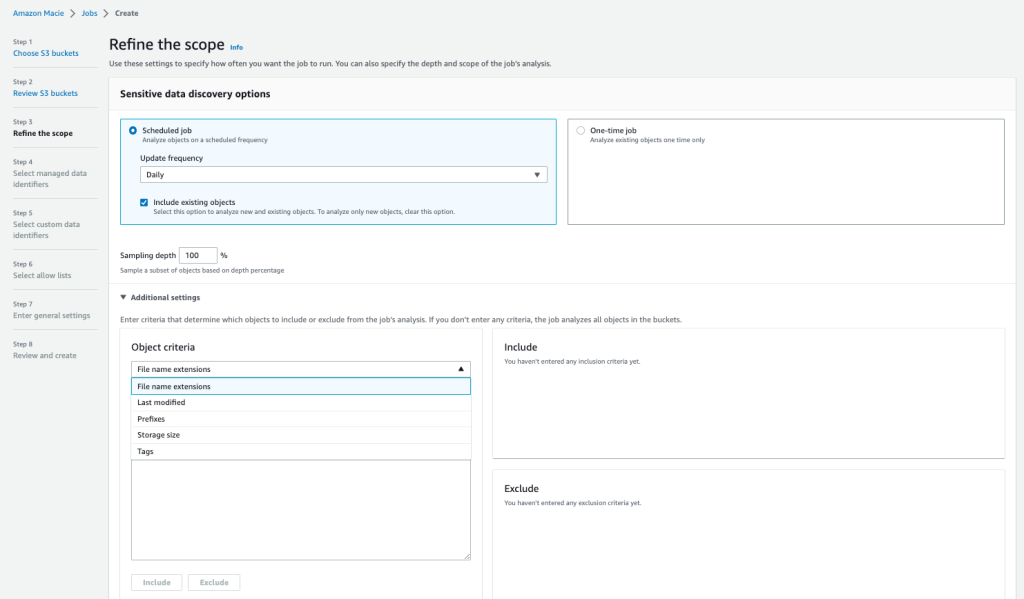 Figure 4: Adjusting the scope of a sensitive data discovery job