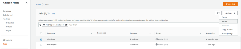 Figure 6: Pausing a scheduled sensitive data discovery job