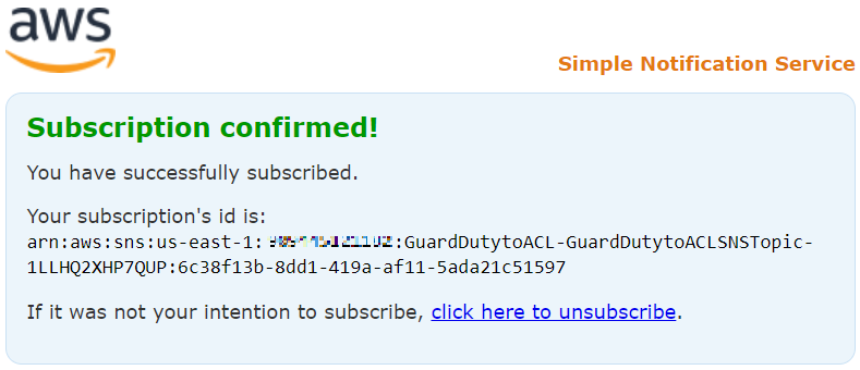 Figure 3: Subscription confirmation