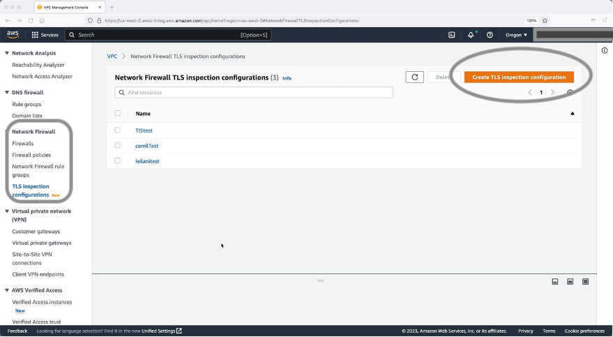 Figure 3: TLS inspection configuration for AWS Network Firewall