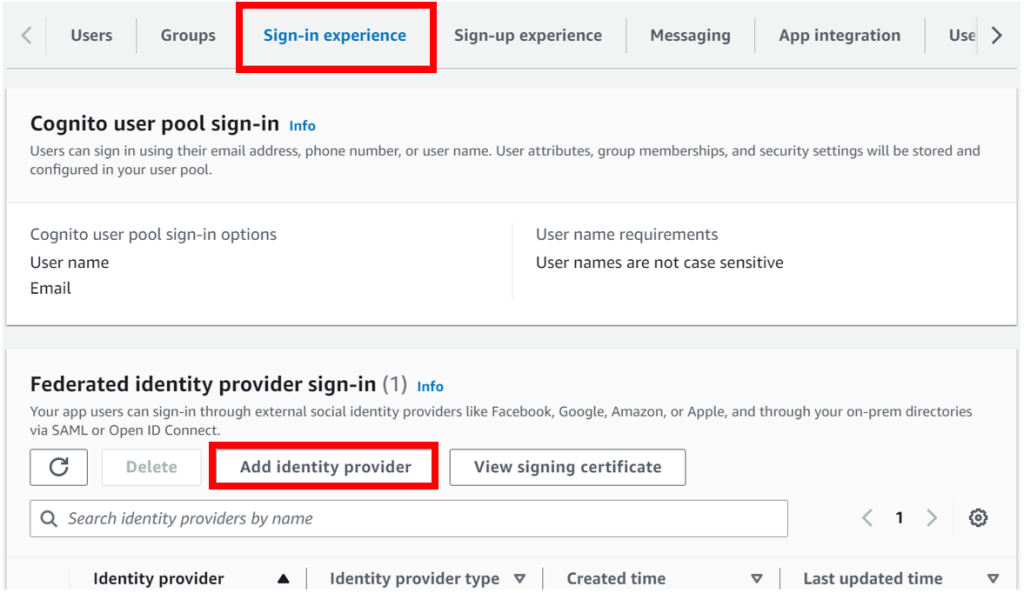 Figure 5: Add a federated identity provider in the Amazon Cognito console