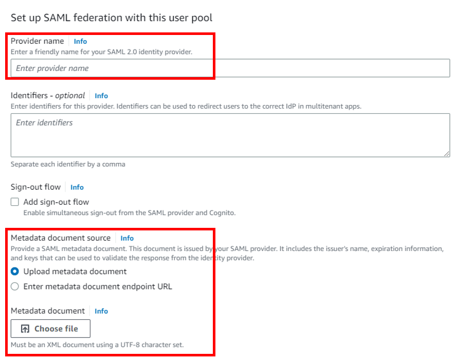 Figure 6: Set up SAML federation with the user pool