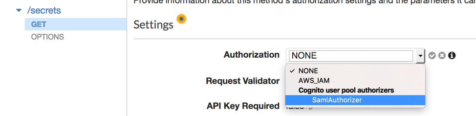 Figure 9: Add the Cognito authorizer for the API GET method