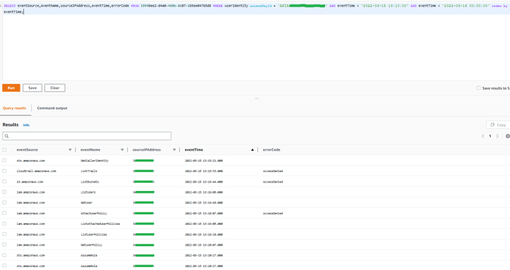 Figure 1: Sample query 1.1 and results in the AWS Management Console