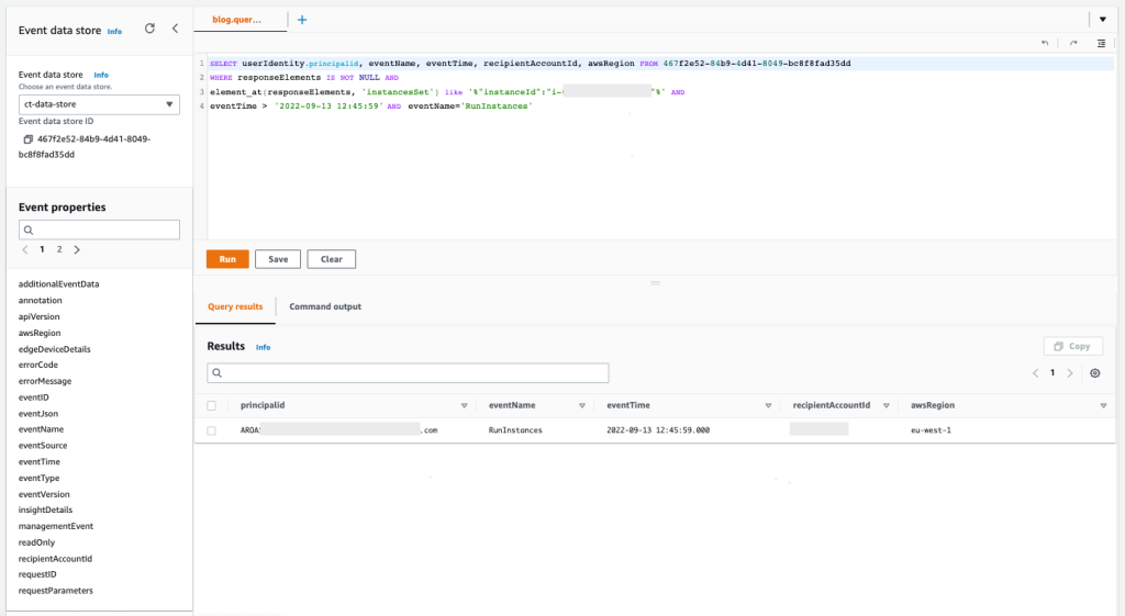 Figure 10: Sample query 2.1 and results in the console