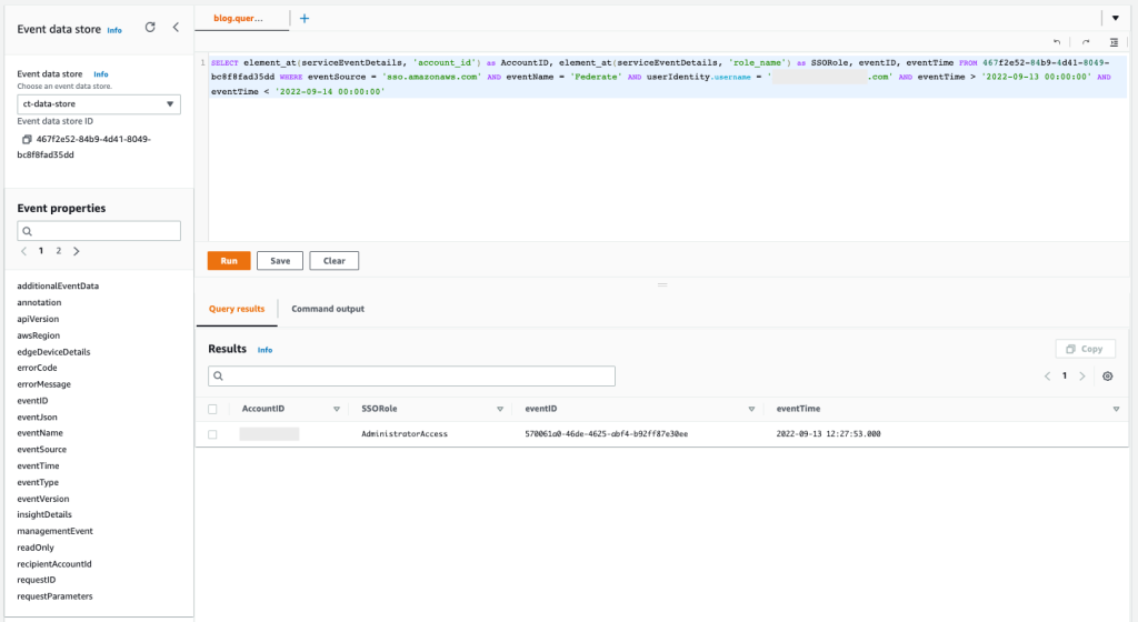 Figure 11: Sample query 2.2 and results in the console