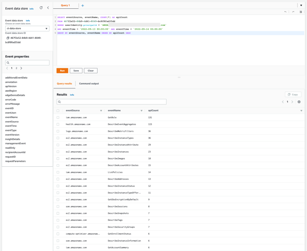 Figure 12: Sample query 2.3 and results in the console