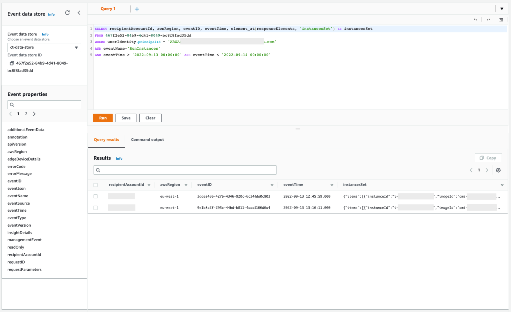 Figure 14: Sample query 2.5 and results in the console