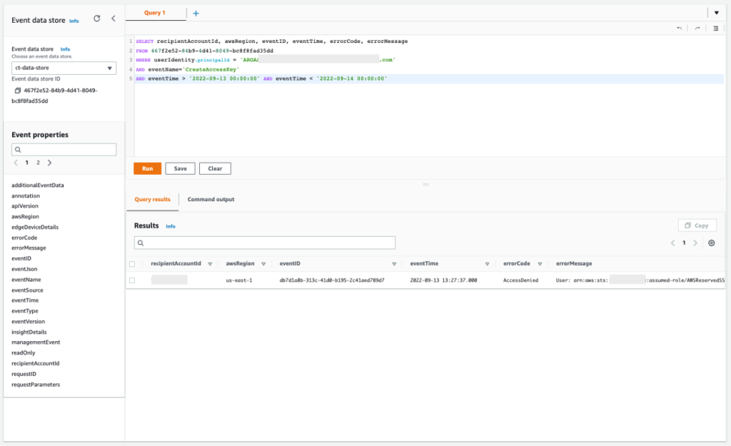 Figure 16: Sample query 2.7 and results in the console