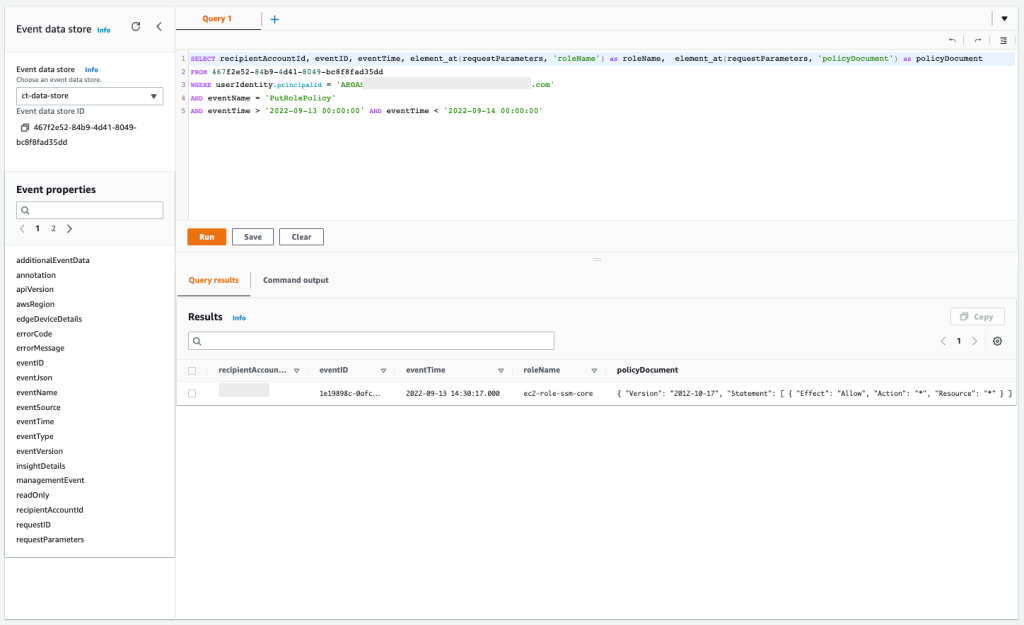 Figure 19: Sample query 2.10 and results in the console