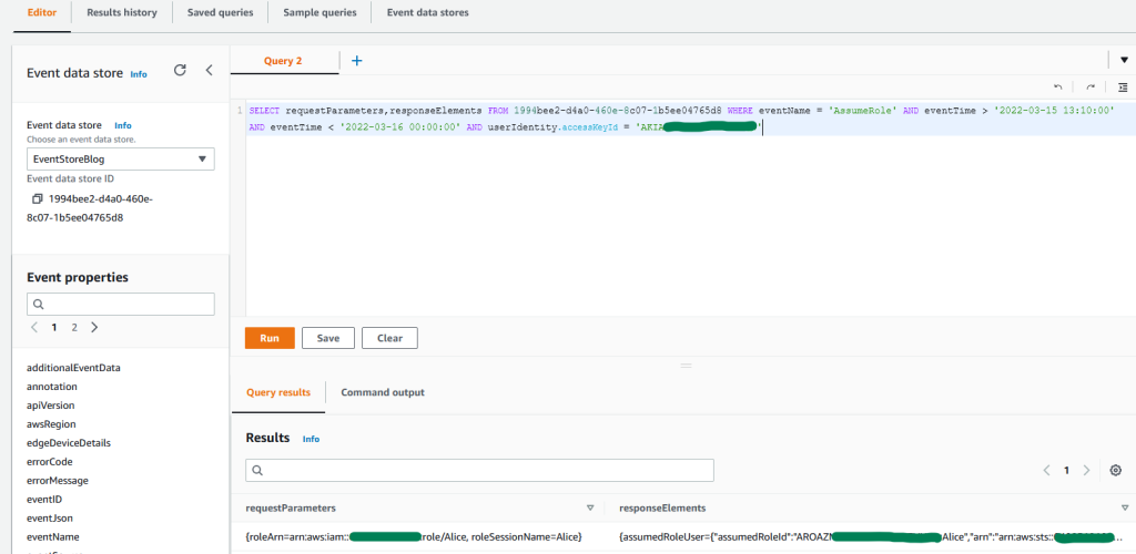 Figure 2: Sample query 1.2 and results in the console