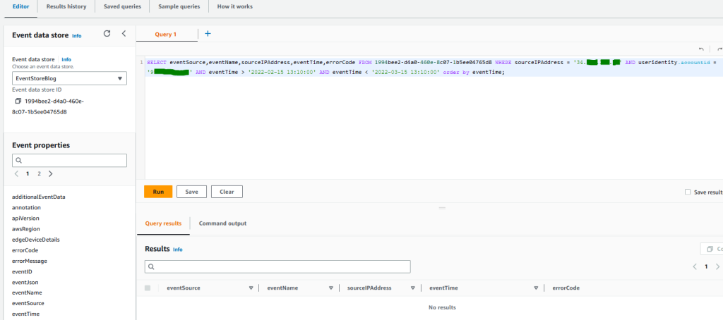 Figure 3: Sample query 1.3 and results in the console