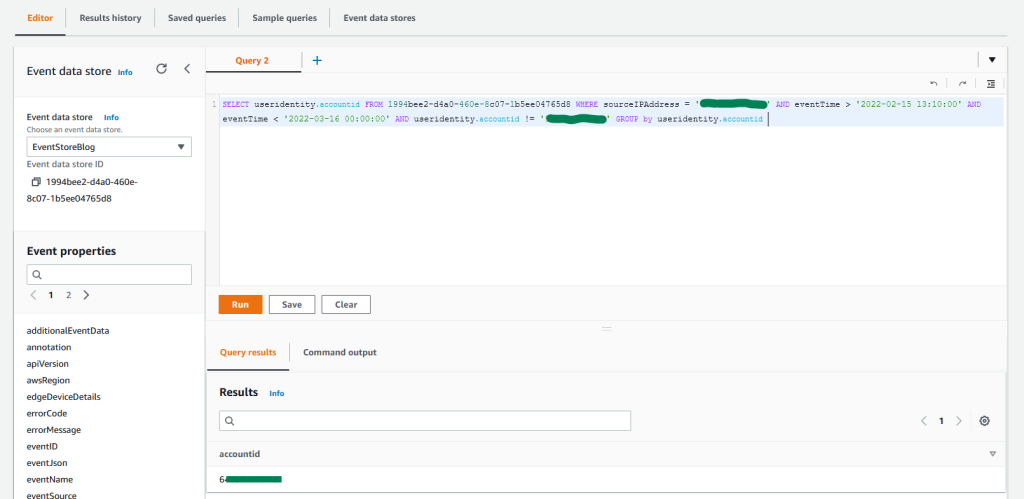 Figure 4: Sample query 1.4 and results in the console