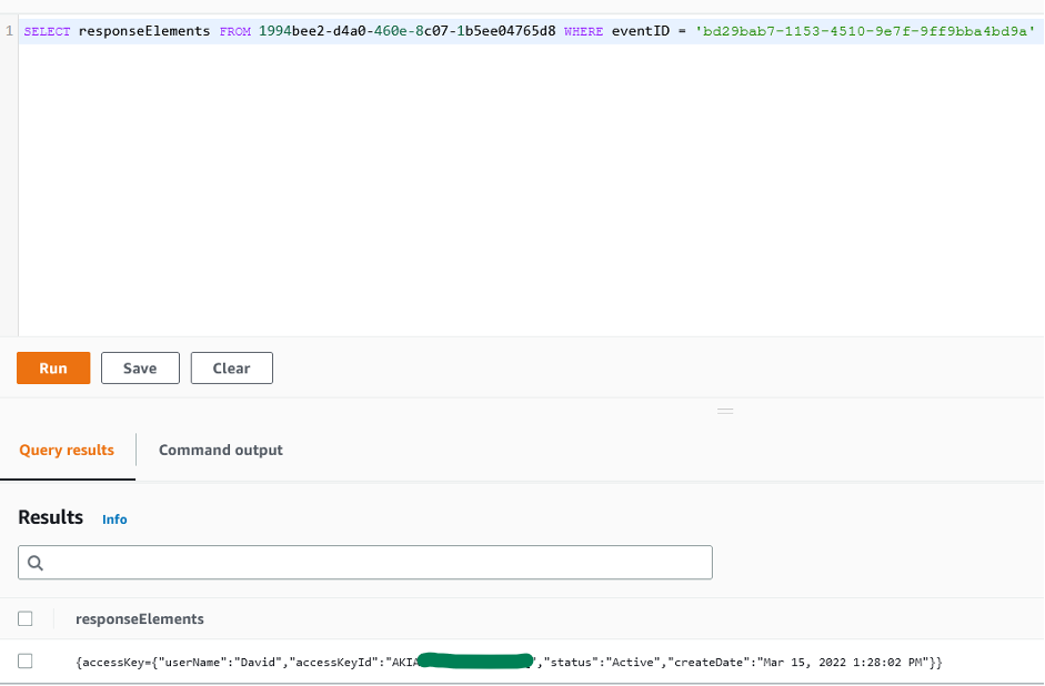 Figure 7: Sample query 1.7 and results in the console